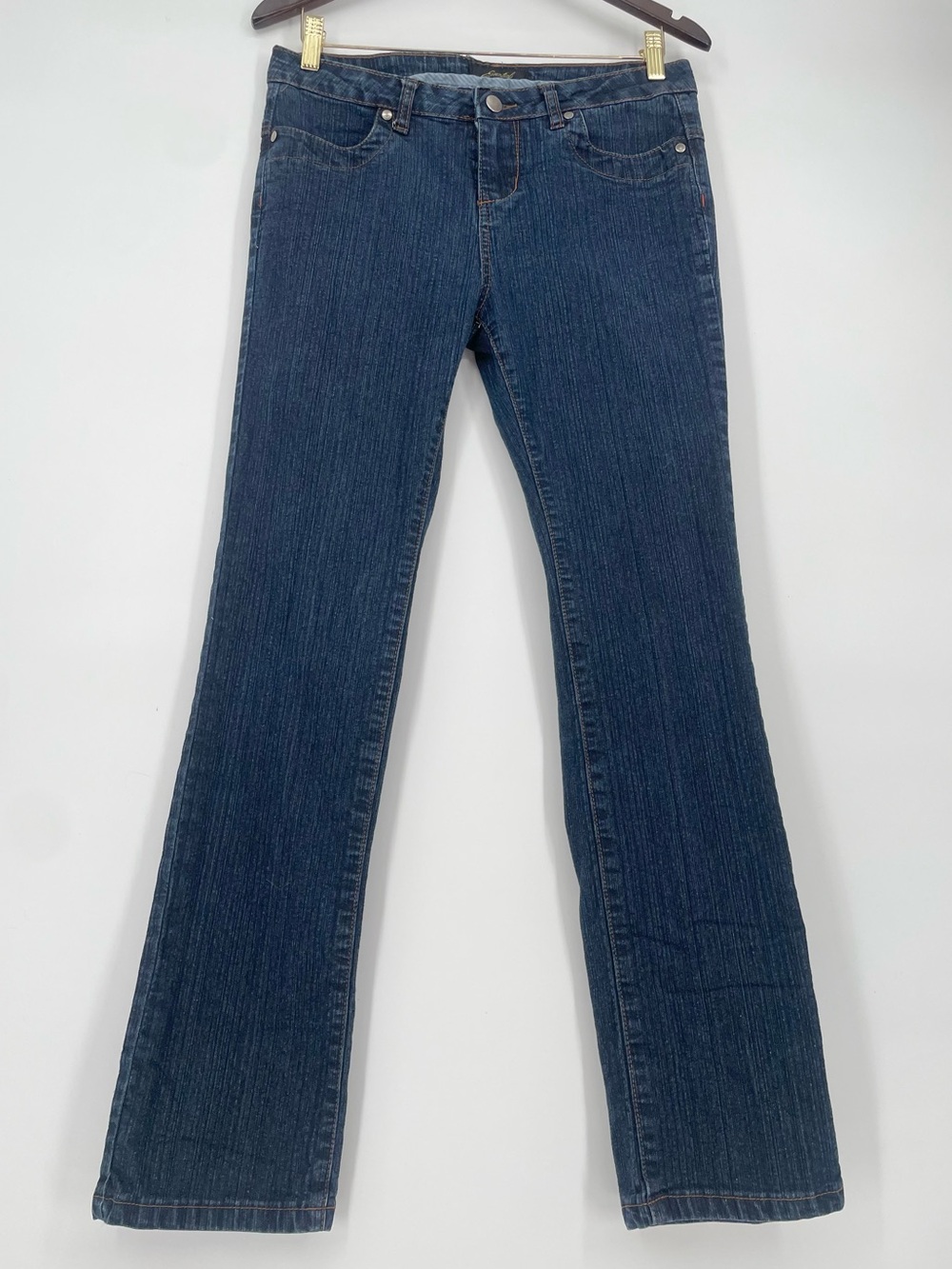 Y2K Style Bedazzled Pocket Dark Wash Straight Leg Blue Jeans Essentials By ABS